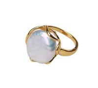 Aqxyedc Bague de perle baroque d'eau douce naturelle Style Retro Notes 14K Notes Gold Retro Style Bague de bouton de forme irrégulière wanglan