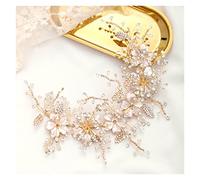 Aqxyedc Bandeau de mariage Couleur d'argent Crystal Tiara Handmade Headmade Coiffure Fleur Feuille Cheveux Bijoux Bandeau Bandeau Head Bride Accessoires wanglan(Gold-color)