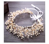 Aqxyedc Bandeau de mariée diadème perle casque de mariage ornements de cheveux diadème or fait à la main femmes bijoux de cheveux wanglan(Silver)