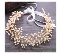 Aqxyedc Bandeau de perles de mariée bijoux de cheveux diadème de mariage accessoires de cheveux d'or femmes bandeaux avec coiffure de feuille de fil wanglan