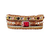 Aqxyedc Bracelet en Perles Naturelles à sédiments carrés Rouges à 3 brins for Femmes et sœurs wanglan(Rouge)