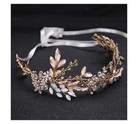 Aqxyedc Champagne alliage cristal perles fleur mariée bandeaux peigne à cheveux princesse mariée ruban bandeau mariage cheveux accessoires couronne wanglan