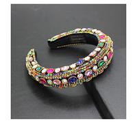 Aqxyedc Couleur Strass Strass Fleur Bandeau Bandeau Baroque Fashion Bandes de Luxe Longue Bandeau Exquisite Rétro 723 wanglan(11)