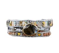 Aqxyedc Labradorite Center Pierre étoile Coeur breloque Perles énergie guérison Main Wrap Bracelet Homme Filles Cuir wanglan
