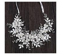 Aqxyedc Main argent couleur ruban strass cristal feuilles Floral mariée diadème bandeau fleurs casque mariage cheveux accessoires wanglan