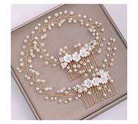 Aqxyedc Mariée mariage fleur cheveux accessoires or perle cheveux peigne diadème strass mariée coiffure mariée cheveux bijoux accessoires wanglan