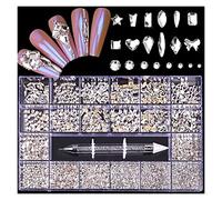Aqxyedc Mixte UN B Verre Crystal Diamond Flat Rigiane Nail Art Decoration 21 Boîte de grille Accessoires Nails Ensemble avec 1 stylo à ramasser wanglan(Color:05)