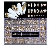 Aqxyedc Mixte UN B Verre Crystal Diamond Flat Rigiane Nail Art Decoration 21 Boîte de grille Accessoires Nails Ensemble avec 1 stylo à ramasser wanglan(Color:06)