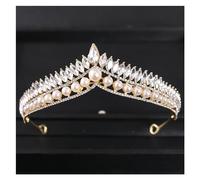 Aqxyedc Rétro perle cristal couronne boule diamant bandeau femmes mariée mariage bijoux de cheveux wanglan(Gold)