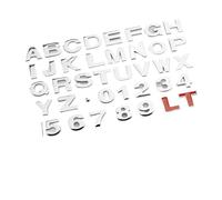 Aqxyhjk Autocollants 3D en métal for voiture, lettres, alphabet, chiffres, chrome, noir, for coffre arrière, badge numérique, accessoires(2.5cm Silver,Red T)