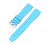Aqxypas Bracelet en caoutchouc fluoré de 20mm for bracelet de montre FKM étanche à extrémité incurvée for X Swatch Moonswatch avec outils(Light blue silver)