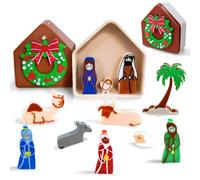 AQXYTK Little People Crèche de Noël 12 pièces avec boîte de rangement stable et coffret cadeau Miracle in A Manger Décoration d'histoire de Noël