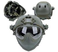 AQzxdc Casque de Protection Tactique avec Masque et Lunettes en Maille d'acier Amovibles Convient for la Chasse en Plein air Airsoft Paintball(Green)
