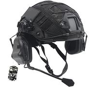 AQzxdc Casque Militaire Rapide, avec Écouteur Tactique et Ensembles de Tissus pour Casque, pour Airsoft Paintball, Halloween, équipement de Protection Cosplay,Noir,M