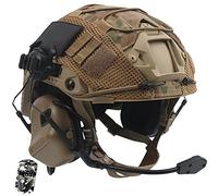 AQzxdc Casque Militaire Rapide, avec Écouteur Tactique et Ensembles de Tissus pour Casque, pour Airsoft Paintball, Halloween, équipement de Protection Cosplay,Beige,L