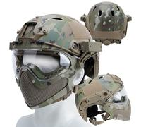 AQzxdc Casque Tactique Airsoft Paintball avec Masque et Lunettes Amovibles en Maille d'acier, Casque d'équitation d'extérieur(CP)