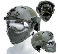 AQzxdc Casque Tactique Airsoft Paintball avec Masque et Lunettes Amovibles en Maille d'acier, Casque d'équitation d'extérieur(Green)