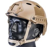 AQzxdc Casque Tactique Rapide Type-PJ, avec réglage du Cou et Coussin EPP, linceul d'alliage NVG et bandoulière en Cuir, pour la Chasse au Paintball BBS,Beige