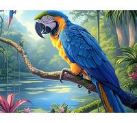 Ara Bleu-Or de la forêt Tropicale 300 Pieces Casse-tête Adolescent en Carton Épais Haute Densité Animal Animal de Compagnie Difficulté Moyenne Activité Éducative Passe-Temps Cadeau Noël Pas Cher