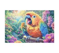 Ara dans Un Champ de Fleurs 1000 Pieces Casse-tête Adolescent en Carton Rigide Parrot Bloom Foliage Difficulté Moyenne Activité Éducative Cadeau Fête des Mères Haute Qualité Premium 1000 PCS