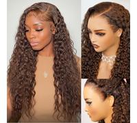 Arabella Perruques de cheveux humains marron chocolat 33 x 15,2 cm ondulées profondes avec dentelle frontale HD pour femme pré-épilées avec ligne de cheveux naturelle, 61 cm
