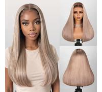 Arabella Perruques de cheveux humains sans colle 12,7 x 15,2 cm - Blond cendré ombré - 100 % cheveux humains - Densité de 230 % - Cheveux humains pré-coupés - Cheveux humains raides (45,7 cm, 12,7 x