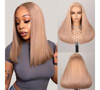 Arabella Perruques de cheveux humains sans colle 12,7 x 15,2 cm - Cheveux humains pré-coupés - Blond clair - 100 % humains - Densité de 280 % - Cheveux humains pré-coupés - Cheveux humains pré-épilés