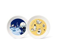 Arabia Moomin 1064307 Lot de 2 Assiettes Bureau et Nuit d'Hiver Vitro Porcelaine 19,6 x 2,7 cm