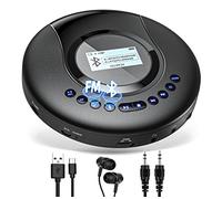 Arafuna Lecteur CD Portable Rechargeable Bluetooth Antichoc FM pour Voiture | avec écran LCD, Baladeur CD 2000 mAh protection, compatible voiture/enfants, écouteurs fournis