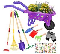 Aragallant Brouette Enfants, 14PCS Ensemble de Jardinage avec Outils de Jardin, Bêche, Râteau, Gants et Accessoires, brouette Jardin Kit de Jeu Éducatif pour Enfants 3 Ans