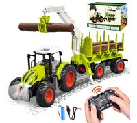 Aragallant RC Tracteur Telecommandé Enfant, Tracteur Telecommande avec Remorque Forestière à Partir de 2 3 4 5 6 Ans, Jouet Ferme avec Grappin et 4 Troncs d'arbre, Cadeau de Noël pour Enfants