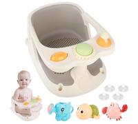 Aragallant Siège de Bain pour Bébé de 6 Mois et Plus, Anneau de Bain Bébé Antidérapante, Transat de Bain pour Bébé, Chaise de Douche pour Bebe avec 4 Ventouses, Siège Baignoire avec Jouet (Blanc)