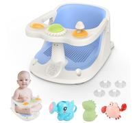 Aragallant Siège de Bain pour Bébé de 6 Mois et Plus, Anneau de Bain Bébé Antidérapante, Transat de Bain pour Bébé, Chaise de Douche pour Bebe avec 4 Ventouses, Siège Baignoire avec Jouet (Bleu)