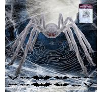 Araignée Géante Halloween, 150cm Fausse Araignée Avec 12 Chauve Souris& 60g Toile d'araignée Halloween,Araignée Halloween Decoration, Araignée Peluche Halloween Convient pour Fête, Maison Hantée(Gris)