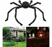 Araignée Géante Halloween, Décoration Extérieure Effrayante, Grande Fausse Araignée Velue avec Yeux Rouges pour Maison Hantée, Jardin, Cour (200cm)
