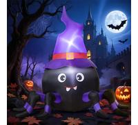 Araignée gonflable d'Halloween de 1,5 m avec chapeau de sorcière, décoration d'extérieur gonflable avec lumières LED intégrées pour jardin/pelouse/vacances/décoration de fête à la maison