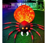 Araignée gonflable d'Halloween de 3 m pour cour, araignée rampante géante avec flamme rotative LED, grande araignée effrayante pour fête d'Halloween, jardin, pelouse, terrasse, décoration de fenêtre