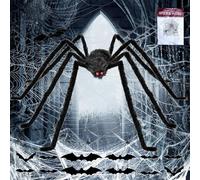 Araignée Halloween,200cm Araignée Géante Realiste, 60g Toile d'araignée géante 10 araignées + 12 Chauves-Souris,Ensemble araignées Effrayant pour Extérieur Décoration Halloween