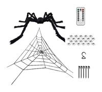 Araignée Halloween | Toile d'Araignée Géante pour Halloween | Grand Format Éclairée LED Réaliste Effrayante pour Salle de Classe Arches Ballons Jardin Table