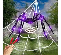 Araignée parlante géante Lumineuse de 1,5 m avec lumières Violettes et Toile d'araignée de 5,2 x 5,8 m avec Toile d'araignée étirée de 200 m² pour décorations d'intérieur et d'extérieur et décoration