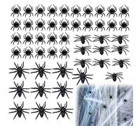 Araignées décoratives en plastique - Jouets Halloween réalistes - Lot de 50 - 3 tailles - Noir avec yeux rouges