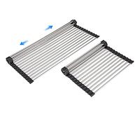ARAINY Grand égouttoir extensible,enroulable résistant à la chaleur pour éviers en acier inoxydable,pliable au-dessus de l'évier, égouttoir à vaisselle antidérapant en silicone,18 tubes,33 x54cm