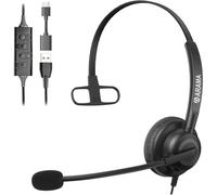 Arama Casque USB avec microphone antibruit pour PC, casque d'ordinateur, casque filaire USB mono pour ordinateur portable, cours en ligne, centre d'appel, entreprise, réunions zoom, Skype Chat