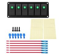 Aramox 12-24V 6 Gang Rocker Switch Panel Panneau de commutation pré-câblé pour voiture RV Bateau Yachting Marine LED (Vert)