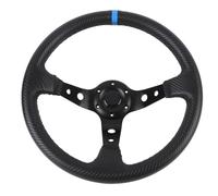 Aramox 14inch Universal Racing Wheel Wheel 6 Hole Hub Adaptateur PVC et Fibre de Carbone en Aluminium Look avec Bouton de Corne utilisé pour Les Voitures à Dérive Sport (Blue)