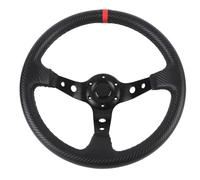 Aramox 14inch Universal Racing Wheel Wheel 6 Hole Hub Adaptateur PVC et Fibre de Carbone en Aluminium Look avec Bouton de Corne utilisé pour Les Voitures à Dérive Sport (Rouge)