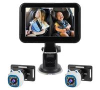 Aramox Caméra de Voiture pour bébé, Moniteur Double Canal 5 Pouces avec Vision Nocturne IR et Angle de Vision de 150 Degrés pour Les Sièges Arrière (Bleu et Blanc)