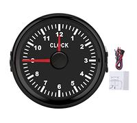 Aramox Compteur d'Horloge à Cadran Universel, 52mm, 0-12 Heures, Rétro-éclairage Rouge, 12V/24V, IP67, Cadran Noir Cadre Noir, pour Voiture Bateau Yacht Moto