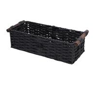 Aramox Corbeille de Rangement Décorative Tissée élégante avec Poignées en Bois, Panier de Papier Toilette pour Salle de Bain, Cuisine, Bureau, Panier de Rangement en Corde de Papier Rustique (BLACK)