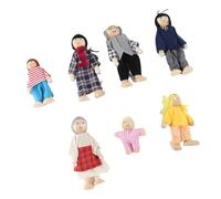 Aramox Dollhouse People Figurines de Poupée Familiales, Ensemble de Jouets Miniatures, Accessoire de Maison de Poupée en Bois de Pin avec 7 à Corps Souple pour Jeux de Rôle pour Enfants de 1 à 7 Ans